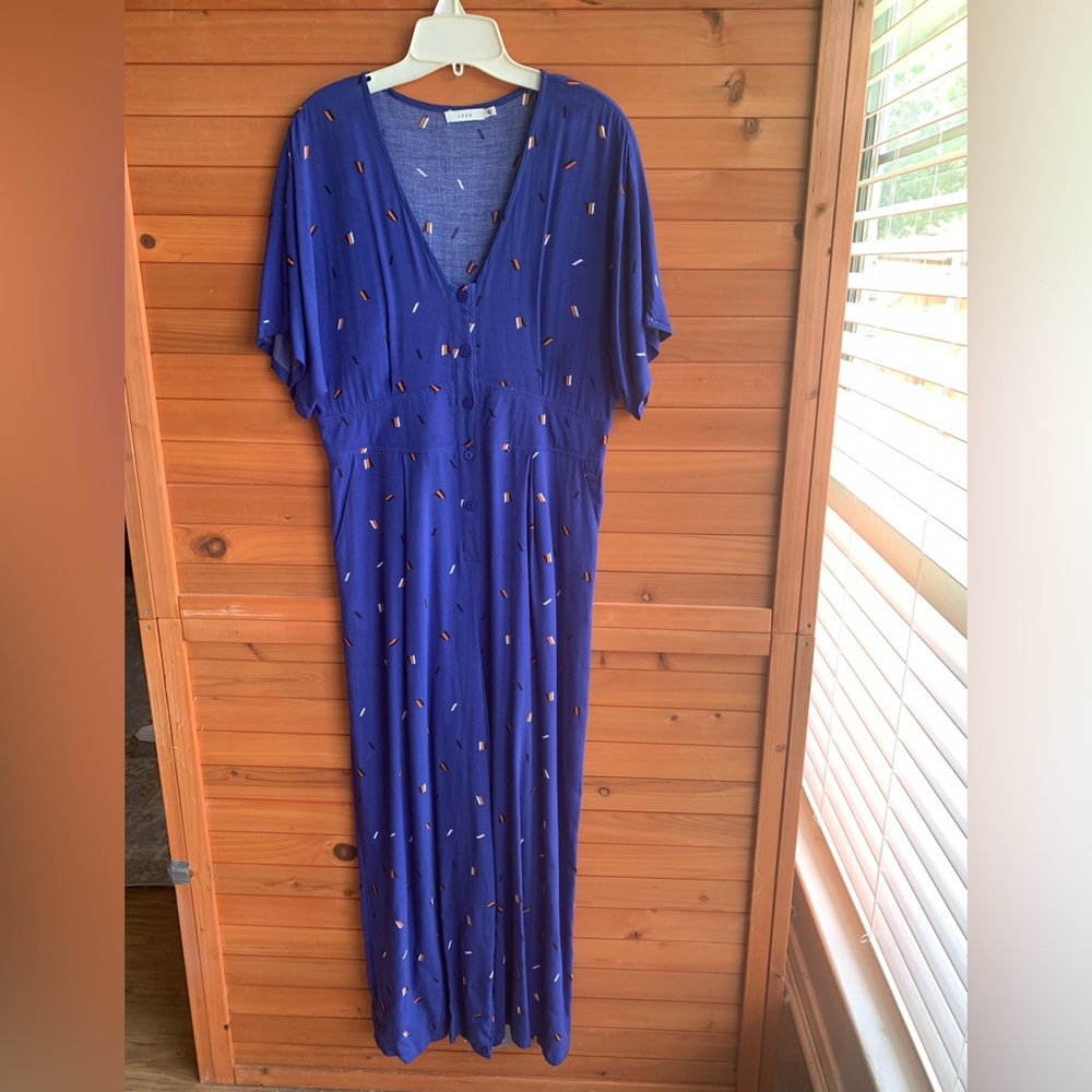 Lush Wide Leg Blue Jumpsuit, Size Medium